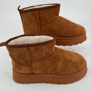 Kalstage Classic WOMENS Brown Suede Fur Lined Platform Ankle Snow Boots SIZE 11